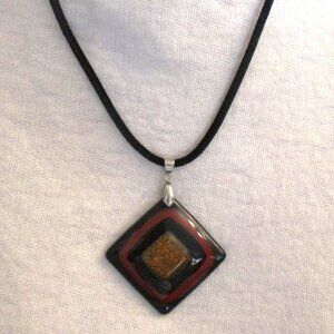 Vintage Diamond Shape Resin Necklace, Black &Brown, Leather Necklace